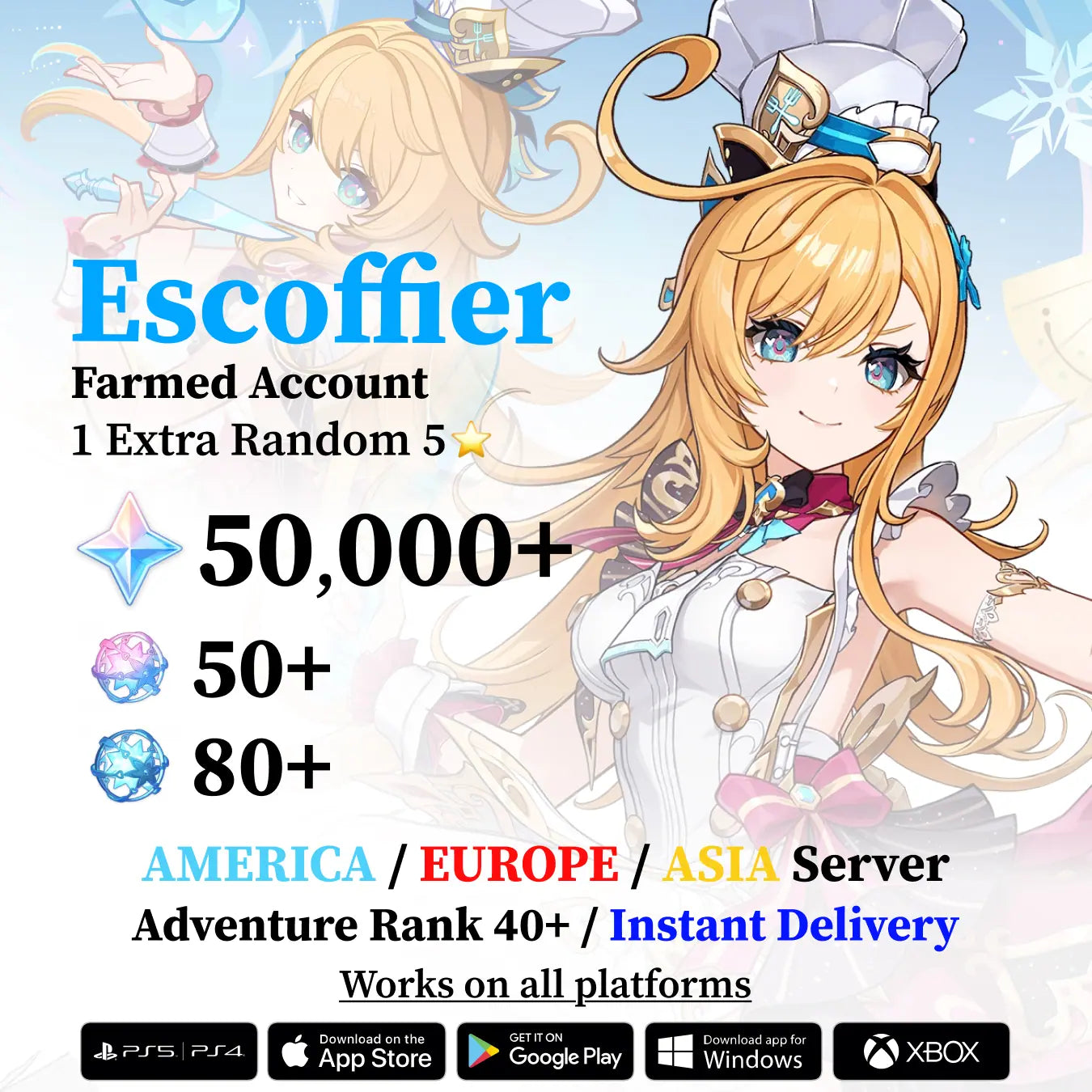 Escoffier Reroll Account with Primogems