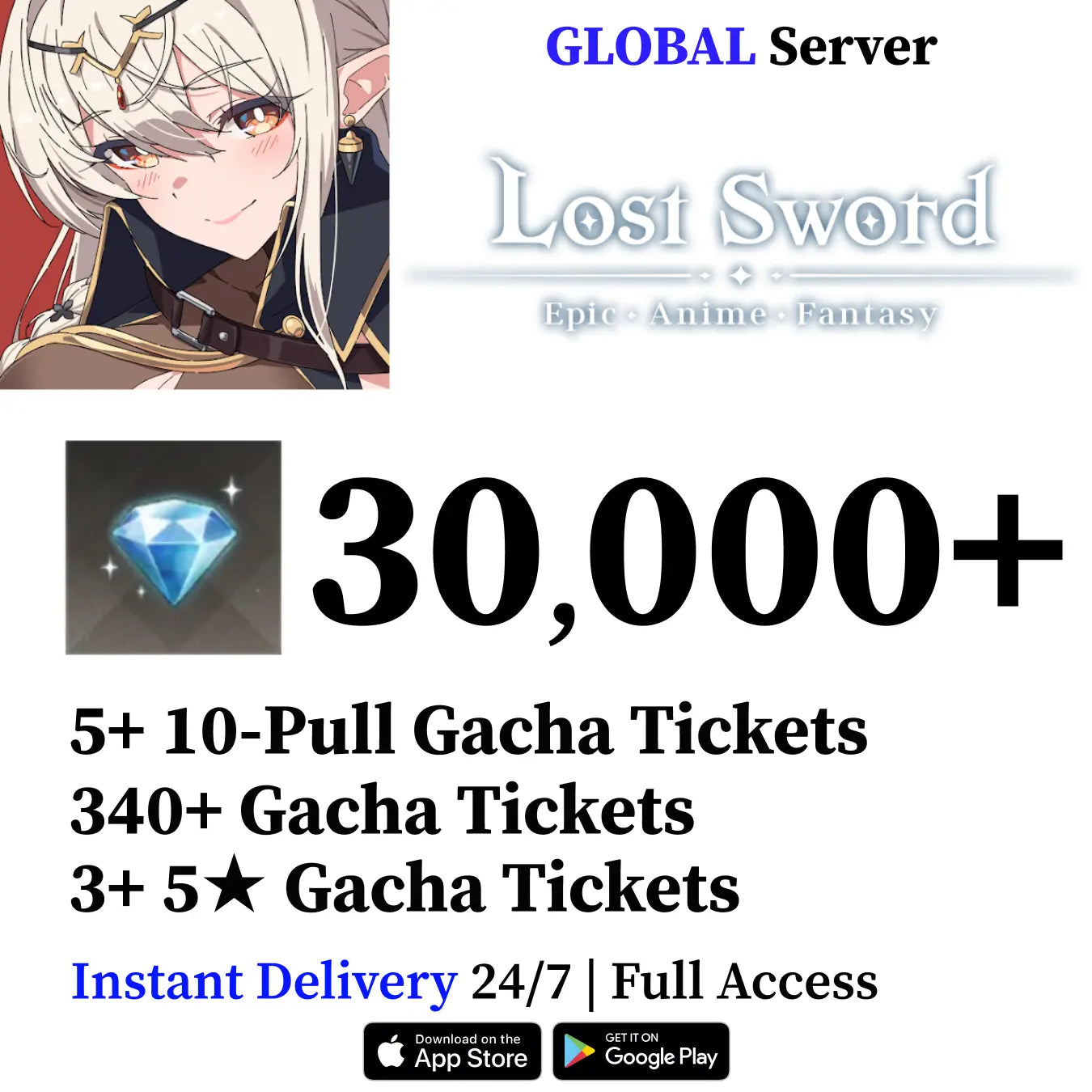 Lost Sword Reroll Account with Diamonds | 5★ Tickets | Global Server