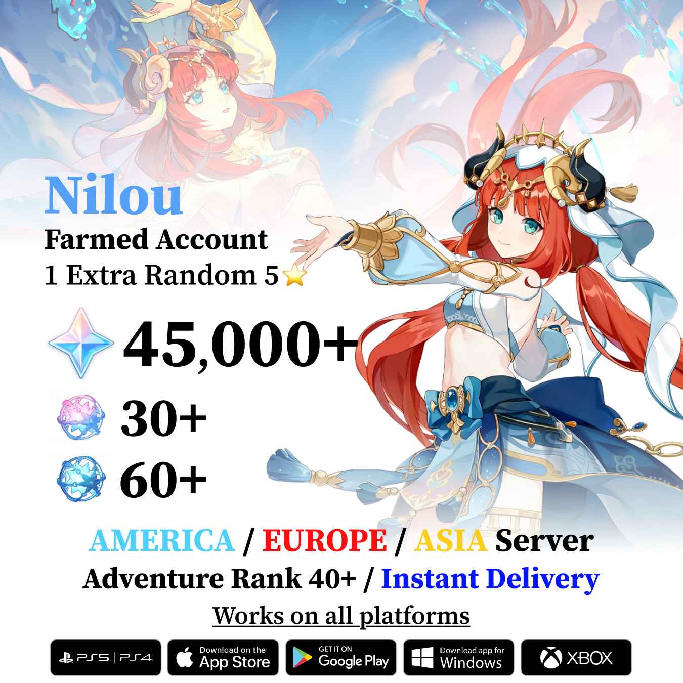 Nilou Reroll Account with Primogems