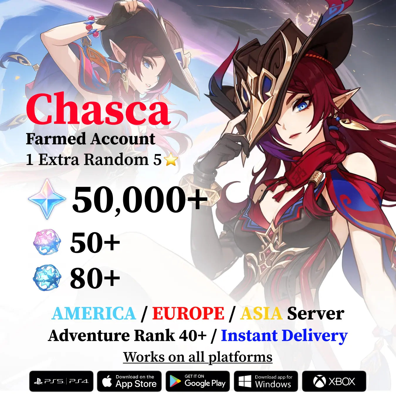Chasca Reroll Account with Primogems