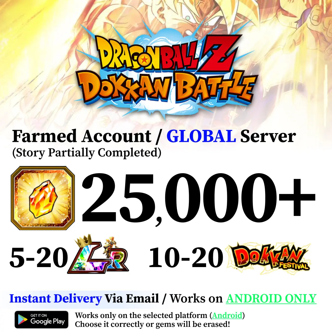 Dragon Ball Z Dokkan Battle Farmed Account with Dragon Stones [Android]