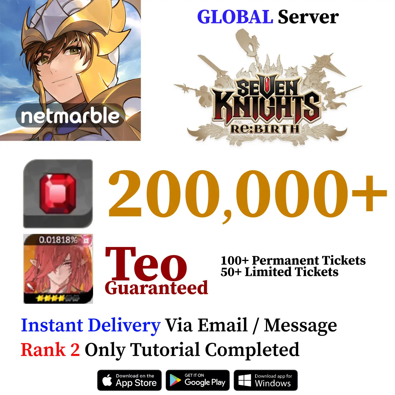 Teo Seven Knights Re:Birth Starter Accounts with Ruby (GLOBAL)