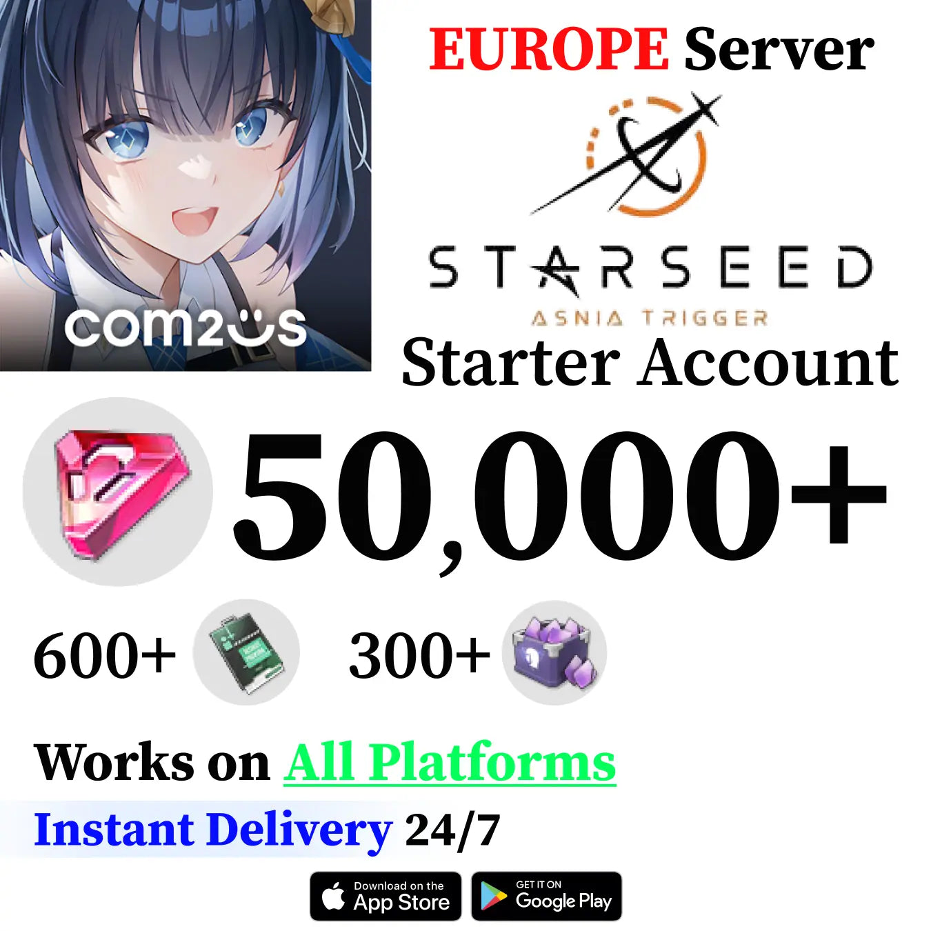 STARSEED: Asnia Trigger Europe Starter 50,000+ Diamonds
