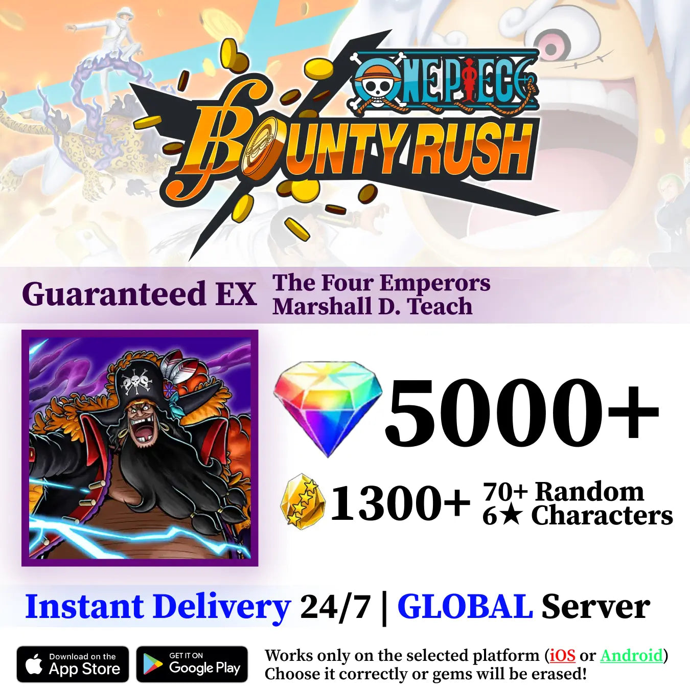 The Four Emperors Marshall D. Teach OPBR Starter Reroll Account