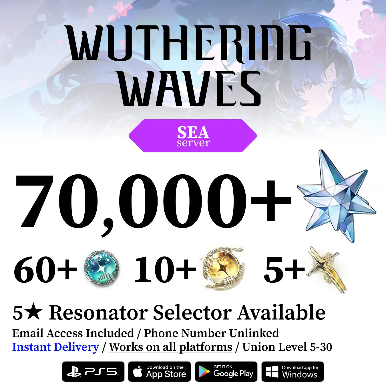 Wuthering Waves Reroll Account with Gems [SEA]