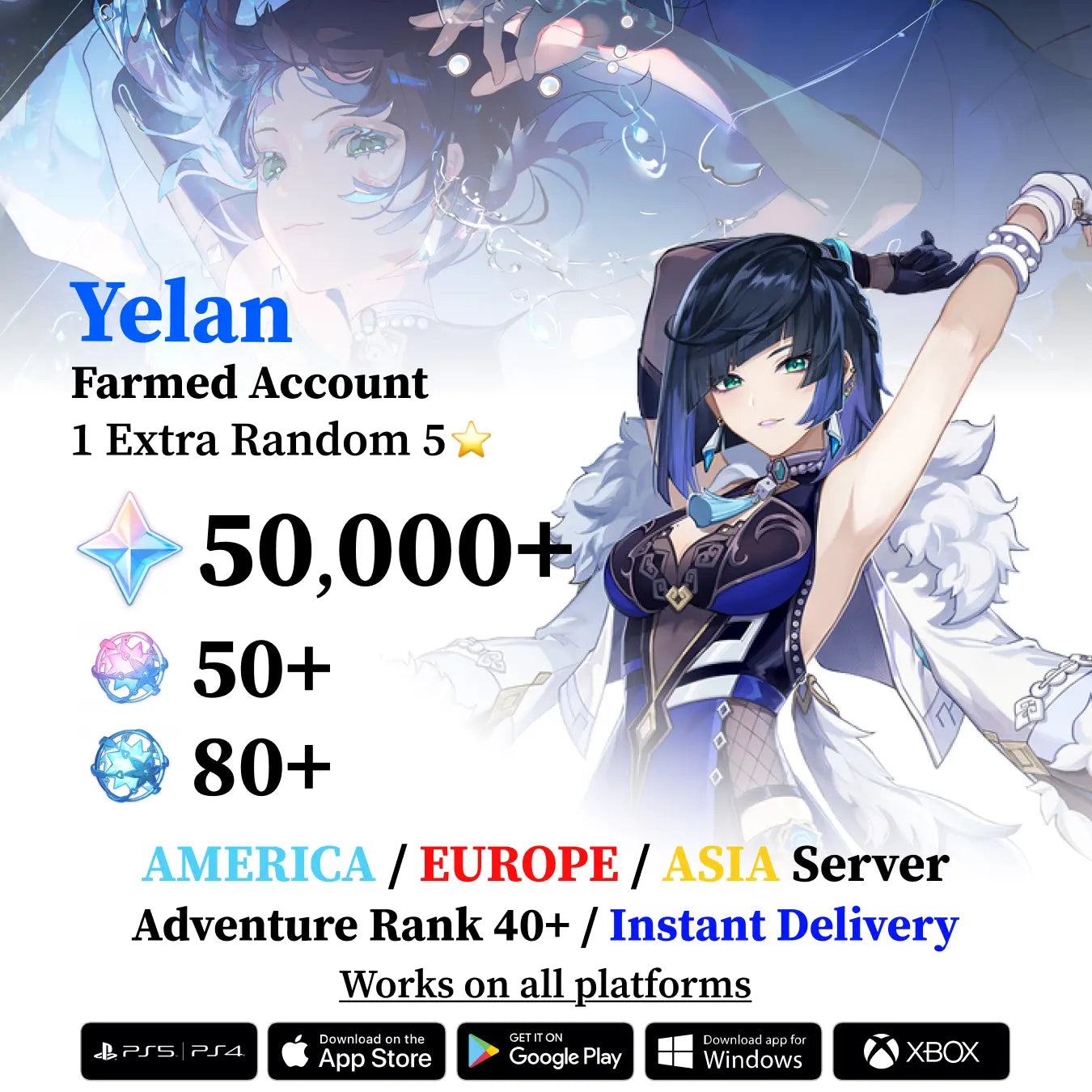 Yelan Reroll Account with Primogems