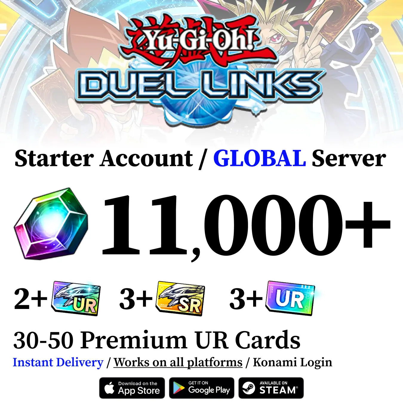 Yu-Gi-Oh! Duel Links Starter Account with 11000+ Gems [Global]