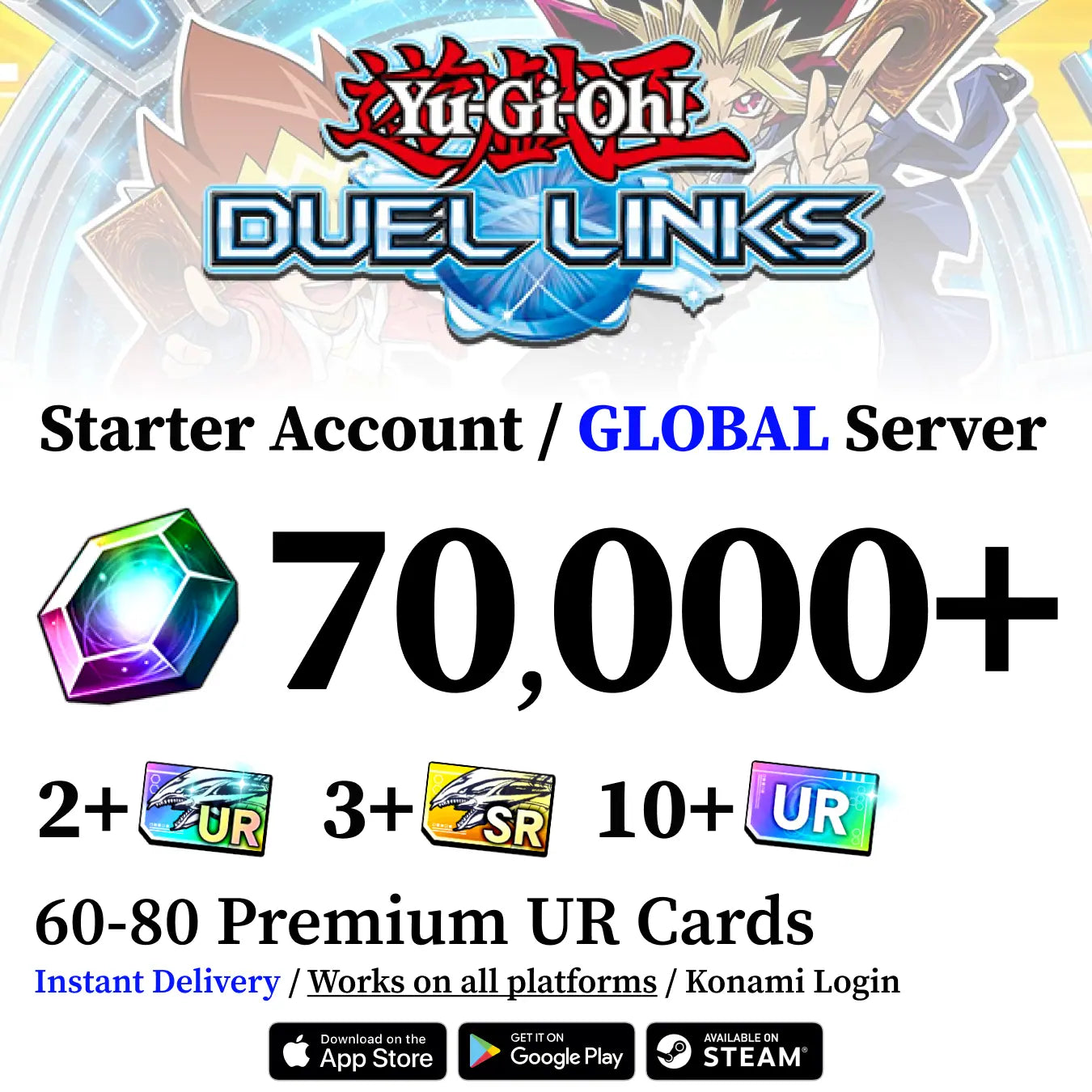 Yu-Gi-Oh! Duel Links Starter Account with 70000+ Gems [Global]