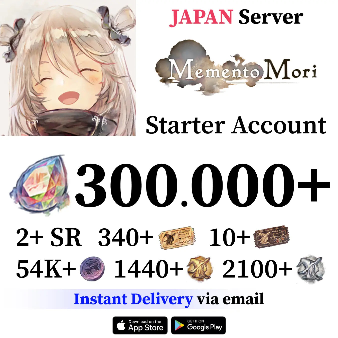 Memento Mori Reroll Account with 300.000+ Gems [Japan]