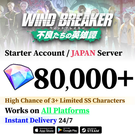 Wind Breaker Reroll Account – 20,000+ Gems & 1-3 SS+ Characters [JP Server]